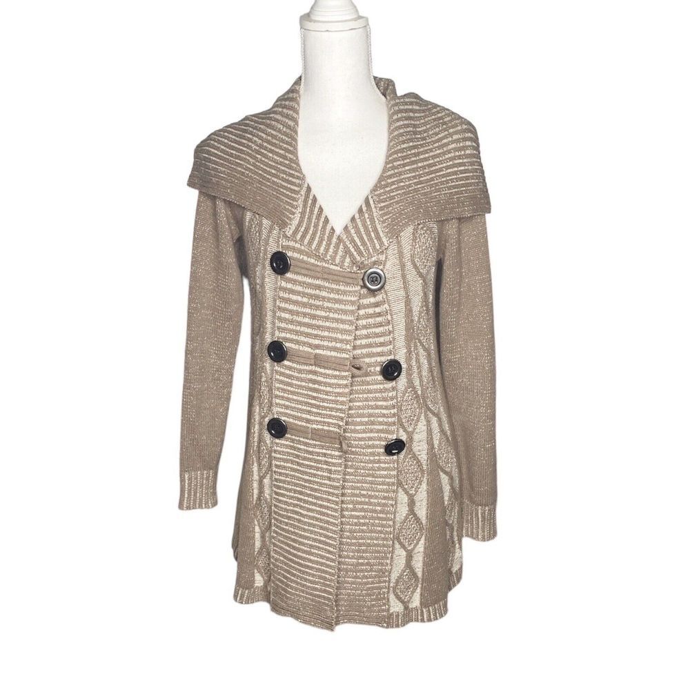 Style & Co. Womens Cardigan Sweater Size Small Tan Toggle Button Cotton Blend